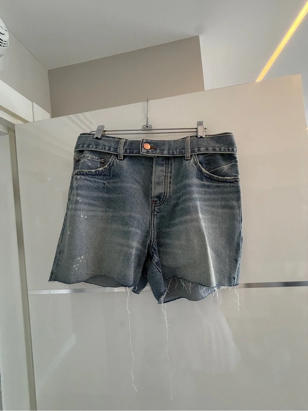 Express Light Blue Frayed Hem Denim Shorts